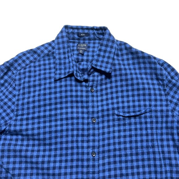J. Crew Flannel Shirt Mens XL Slim Fit Blue Check Button Up Long Sleeve Casual - Picture 2 of 9
